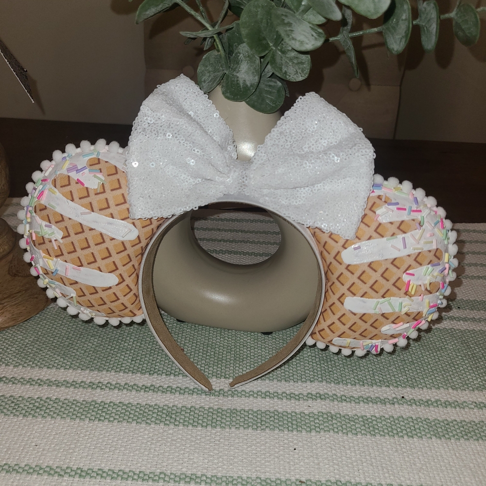 Ice Cream Cone Ears Headband with White Bow